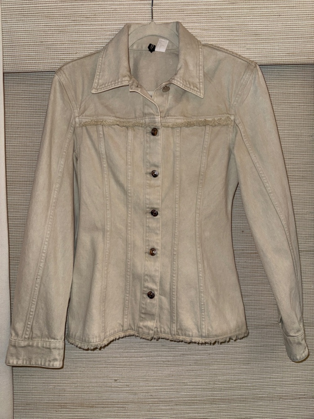 H&M Cream Denim Jacket w/ Distressed Accent + Buttons Up Front - Size XS - NWOT